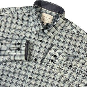 CONSTRUCT‎ 4 Way Stretch Shirt Mens Large Blue White Plaid Dress Casual